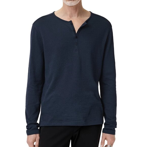 John Varvatos Collection Men's Long Sleeve Walden Jacquard Henley Tee Shirt Navy - Picture 1 of 5